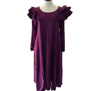 Anysize Vintage Womens Maxi Dress Size Large Purple Linen Ruffle Long Sleeve